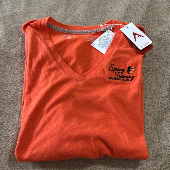 NWT Antigua O’s Vivid Long Sleeve V Neck Orange Spring Training Shirt - Picture 8 of 8